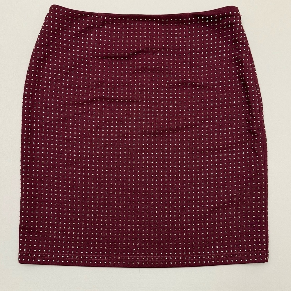 She + Sky Burgundy Studded Pencil Skirt Size S